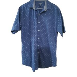 Van Heusen Men's dress shirt 16.5 navy blue with white design LT/GT No‎ Flaws